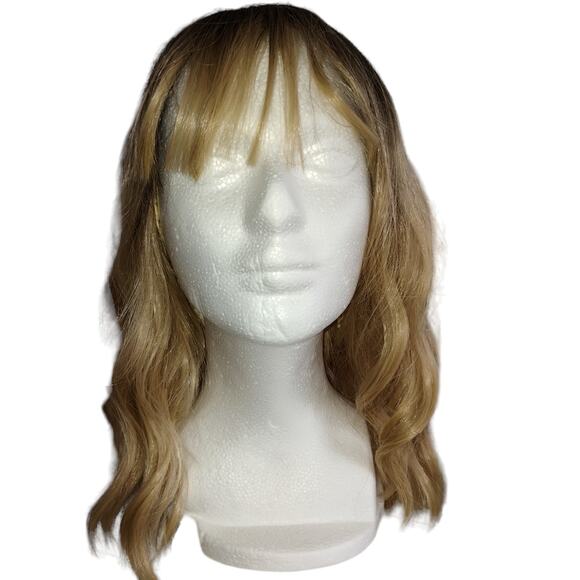 New Ombre Brown to Blonde Wavy Wig with Bangs One Size Fits Most - Picture 2 of 4